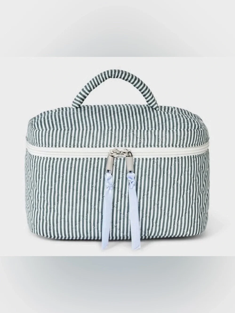 wild fable Striped Quilted Cosmetic Case - Green & White New with Tag